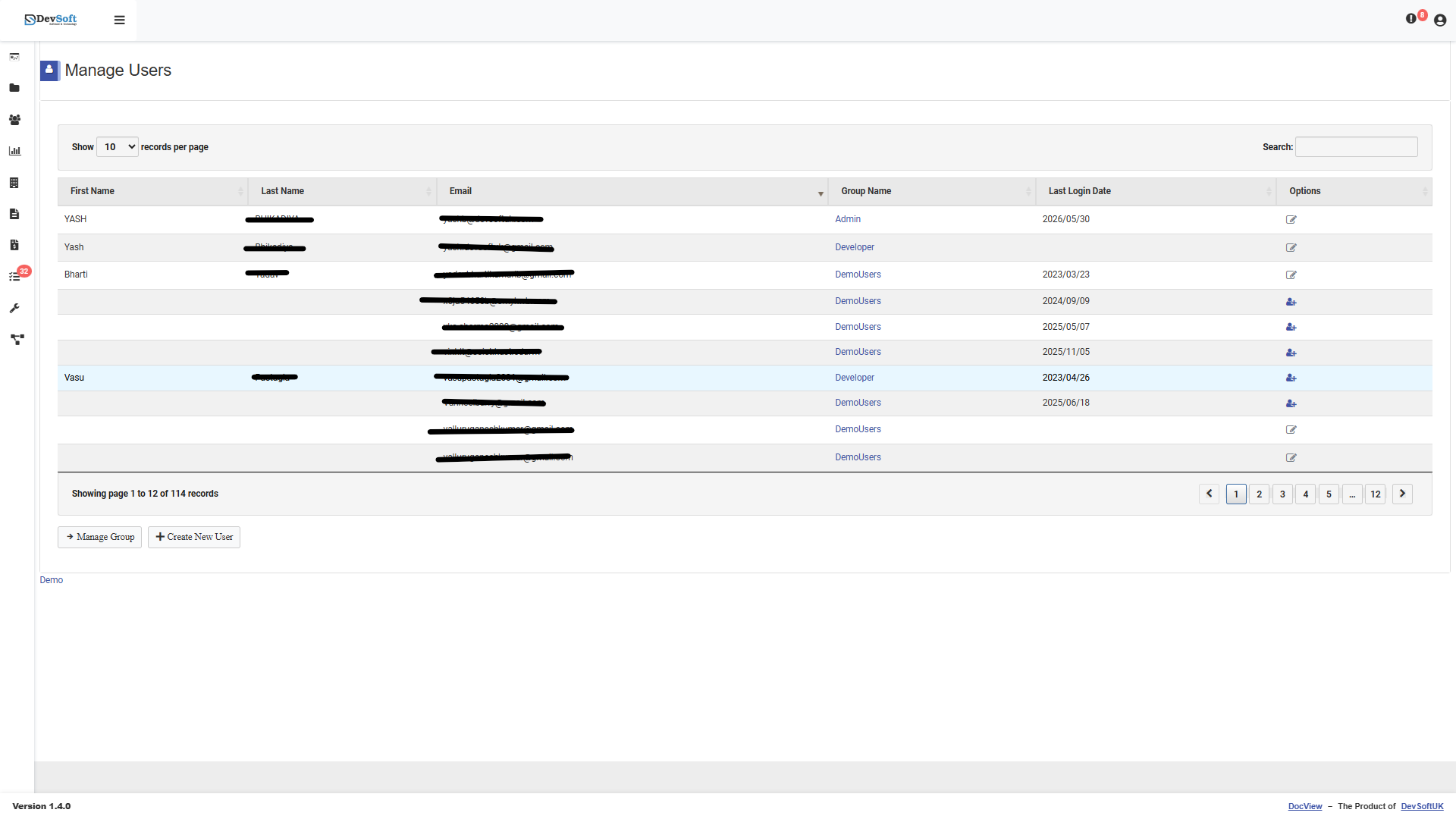 User Management List View