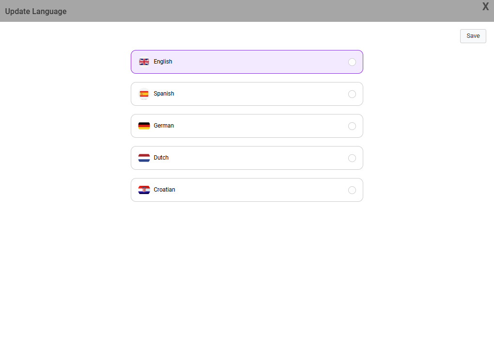 Language Settings Modal