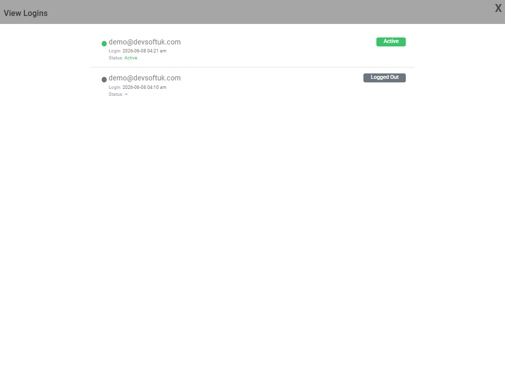 Login Activity Modal