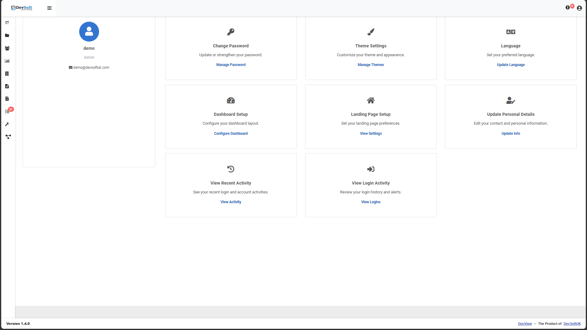 User Profile Menu