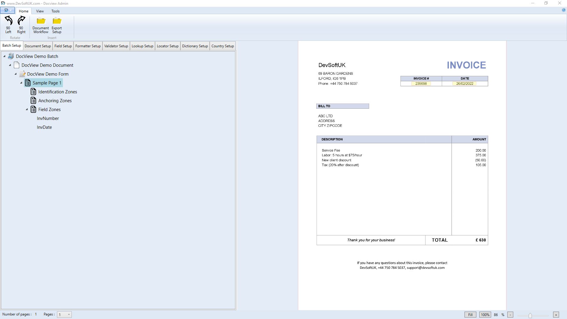 Extraction Setup Window